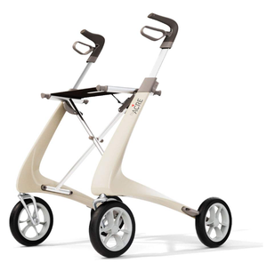 lot 37 image: byACRE Carbon Ultralight Rollator Walker with Organizer Bag, Compact Track, 16 x 22 Seat (W x H), Oyster White