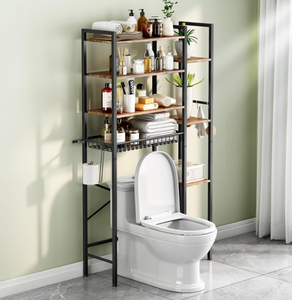 lot 378 image: Over The Toilet Storage Rack with Extra Side Shelves, 4-Tier Bathroom Over Toilet Storage with Adjustable Shelf&Drain Basket, Freestanding Bathroom Organizer for Balcony, Laundry(Vintage Brown)