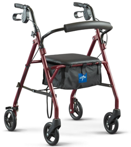 lot 384 image: Medline Basic Steel Rollator W 6in Wheels Burgundy Knockdown 1Ct