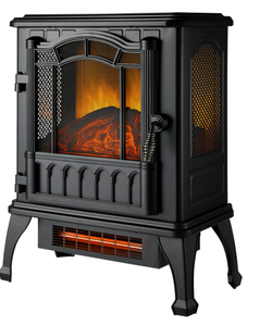 lot 484 image: Mainstays New 2-Setting 3D Electric Stove Heater with Life-like Flame, Black
