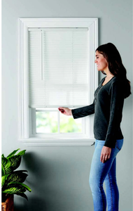 lot 485 image: LOT OF 2 Mainstays 1 Cordless Vinyl Light Filtering Mini Blinds, White, 34W x 64L