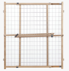 lot 614 image: Toddleroo by North States Extra Wide Wire Mesh Wooden Baby Gate 29.5-50 Wide. Pressure Mounted Baby Gate for Doorway. (31 Tall, Sustainable Hardwood)