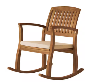lot 620 image: Acacia Wood Outdoor Rocking Chair with 1-Cream Cushion, Sturdy Design for Balcony, Porch, Backyard, Patio