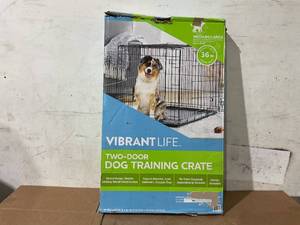 lot 506 image: Vibrant Life Double Door Metal Wire Dog Crate with Leak-Proof Pan and Divider, 36 inch
