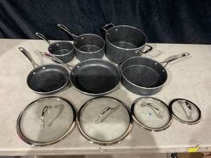lot 591 image: 10PCS Henckels Made in Italy, Granitium Notte Nonstick Cookware Set