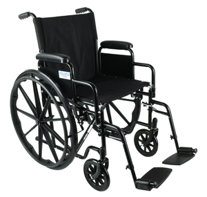 lot 57 image: Equate Lightweight Foldable Steel Wheelchair with 18 Seat and Swing-Away Footrests, 350 lb Capacity