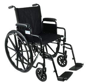 lot 61 image: Equate Lightweight Foldable Steel Wheelchair with 18 Seat and Swing-Away Footrests, 350 lb Capacity