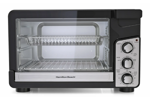 lot 62 image: Hamilton Beach Easy View XL Toaster Oven with Sure-Crisp Air Fry, 6 Slice Capacity, Black & Stainless Steel, 31460