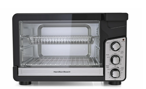 lot 63 image: Hamilton Beach Easy View XL Toaster Oven with Sure-Crisp Air Fry, 6 Slice Capacity, Black & Stainless Steel, 31460