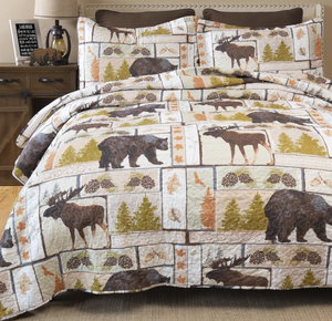lot 393 image: Twin Size CARSTENS, INC. Rustic Cabin Country Bedding Set, Microfiber Quilt, Rustic Vintage Lodge