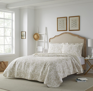 lot 395 image: FullQueen Size 3PCS Laura Ashley Home - Quilt Set, Cotton Reversible Bedding with Matching Sham