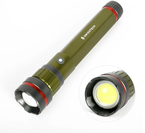 lot 550 image: Swiss Tech 6500 Lumen LED Flashlight Rechargeable Dual Power AAUSB, Charging Bank, IP67 Waterproof