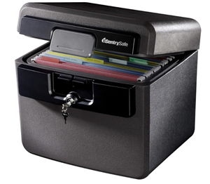 lot 651 image: SentrySafe Black Fireproof and Waterproof Safe, File Folder and Document Box with Key Lock