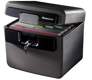 lot 652 image: SentrySafe Black Fireproof and Waterproof Safe, File Folder and Document Box with Key Lock