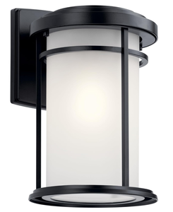 lot 40 image: Kichler Toman 10.25 1 Light Outdoor Wall Light with Satin Etched Glass in Black