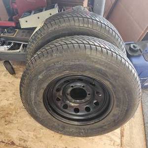 lot 64 image: Two Greenball Trailer Radial Tires ST22575R15 Used A Few Times Excellent Condition