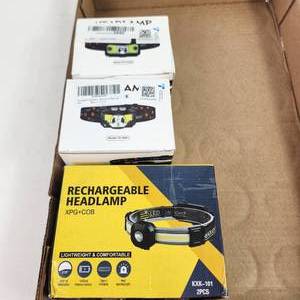 lot 85 image: Lot Of Three New Rechargeable LED HeadLamps