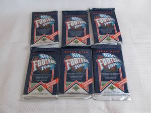 lot 148 image: 6 1991 Upper Deck Football Packs...