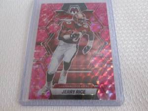 lot 166 image: 2023 Mosaic Jerry Rice Pink Prizm C...