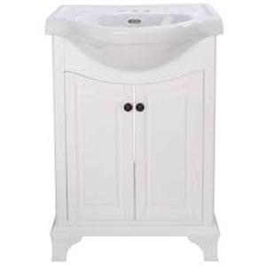 Corsicana 26 in. Single Sink Wite Bath Vanity with White Vitreous China Top (Assembled) by Home Decorators Collection  Customer Returns See Pictures