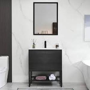 eclife 30 in. W x 18 in. D x 33 in. H Single Sink Freestanding Bath Vanity in Black with White Ceramic Top with Outlet Customer Returns See Pictures