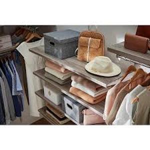 Lot of Genevieve 4 ft. Gray Adjustable Closet Organizer Decor Shelf Cover (2PK) Customer Returns See Pictures