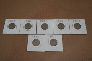 lot 42 image: 7 1902-1911 US Liberty Head Nickel Coins