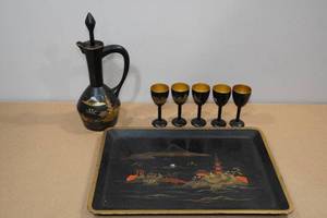 lot 175 image: Oriental Decanter with Tray and Shot Glasses