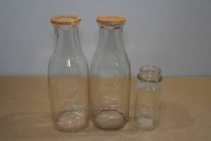 lot 193 image: 2 Glass Milk Jugs with Glass Bottle
