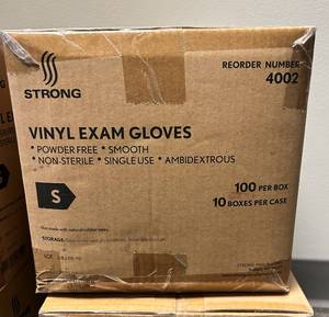 lot 56 image: Case of Vinyl Exam Gloves 100 Per Box 10 Boxes Per Case