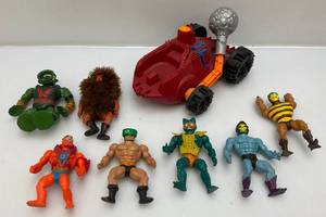 lot 96 image: Misc. 1980s  MOTU Action Figures & 1985 MOTU He-Man Bashasaurus (Missing Pieces)