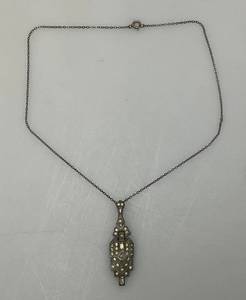 lot 222 image: Vintage Art Deco Rhinestone Lavaliere Pendant Pot Metal Chain Necklace