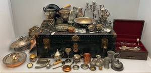 lot 224 image: Trunk Full Of Misc. Silver Plated Items & More
