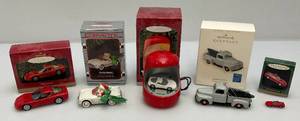 lot 239 image: Vintage Misc. Hallmark Keepsake Car & Truck Ornaments In Original Boxes