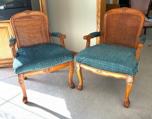 lot 19 image: Pair of Charming Vintage Accent Chairs with Caned Detailing