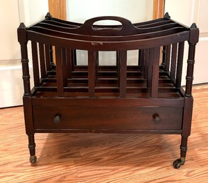 lot 31 image: Vintage Regency Style Mahogany Boat Shaped Canterbury