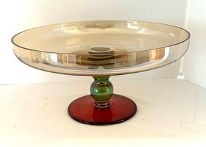 Iridescent Krosno Tri-Colored Pedestal Cake Plate