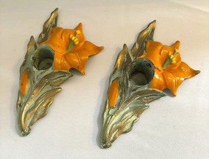 Mid Century Cast Iron Floral Shaped Candle Holders