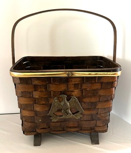 Vintage Brass Accented Footed Wicker Basket