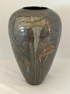 Vintage Large Rosenthal-Netter Cloisonn Brass Vase Calla Lilies