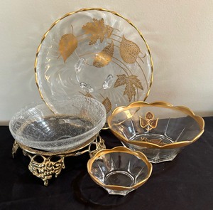 Vintage Golden Accented Serving Bowls and Platter including a Georges Briard Bowl