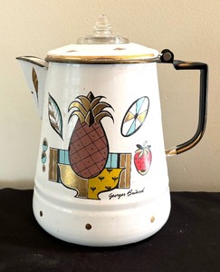 Vintage Georges Briard Ambrosia Pineapple Percolator Enamel Coffee Pot