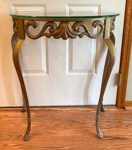 Gorgeous Ornate Metal Glass Top Accent Table
