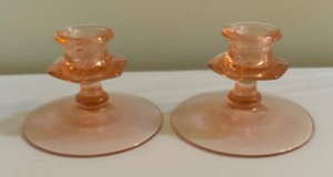 Pair of Vintage Pink Depression Glass Candle Holders