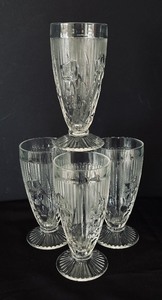 Four Vintage Jeannette Iris Clear 8 Oz. Footed Tumblers