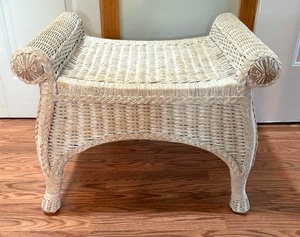 Vintage Woven Scrolled Wicker Bench  Stool