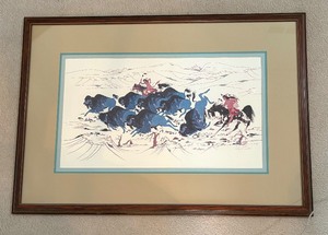 lot 6B image: Rounding Up the Blue Buffalo Limited Edition Print by Woody Crumbo