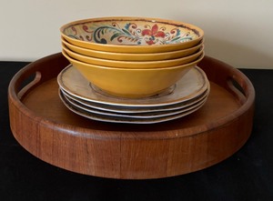 Beautiful Round Tray and Set of 4 Bowls and 4 Salad Plates
