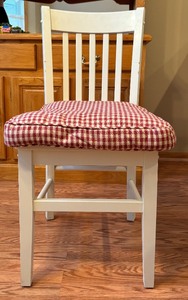 Shabby Chic Wooden Chair with Cream Painting and Removable Gingham Red and White Cushion