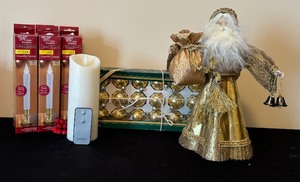 Holiday Ornaments, Santa and Battery Operated Candles